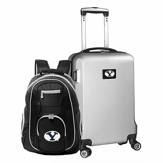 Brand new 💯 Unbranded BYU Cougars Deluxe Hardside Spinner Carry-On Luggage & 🎒 Backpack Set Byu Navy ❤️ - Image 15