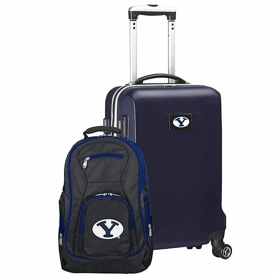 Brand new 💯 Unbranded BYU Cougars Deluxe Hardside Spinner Carry-On Luggage & 🎒 Backpack Set Byu Navy ❤️ - Image 17