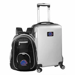 Hot Sale 👍 Unbranded Boise State Broncos Deluxe Hardside Spinner Carry-On Luggage & 🎒 Backpack Set Boi Silver ⌛