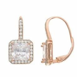 Best deal 🔔 Unbranded Sterling Silver Cubic Zirconia Square Drop Earrings Rose Tone ✔️
