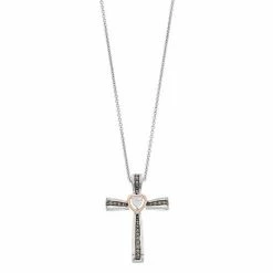 Outlet ✔️ Unbranded Two Tone Sterling Silver Black & White Diamond Accent Cross Pendant Necklace 😍