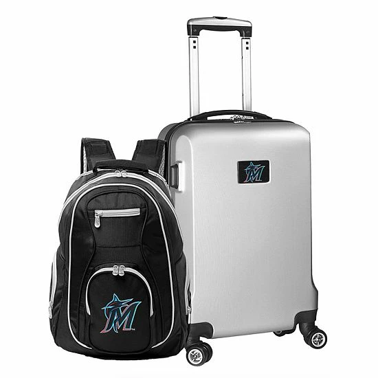 Discount ๐ Unbranded Miami Marlins Deluxe Wheeled Carry-On Luggage & ๐ Backpack Set Mrl Pink ๐ - Image 14