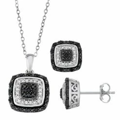 Discount 🌟 Unbranded Sterling Silver 1/2 Carat T.W. Black & White Diamond Pendant & Earring Set 💯