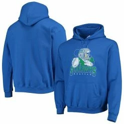 Hot Sale ✔️ Unbranded Men's Junk Food Royal Seattle Seahawks Throwback Disney Mickey Quarterback Pullover Hoodie 👍