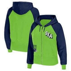Best Pirce ✨ Unbranded 👩 Women's WEAR By Erin Andrews Neon Green Seattle Seahawks Colorblock Full-Zip Hoodie ❤️
