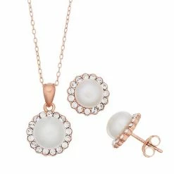 Coupon 🤩 Unbranded Sterling Silver Freshwater Cultured Pearl Halo Earring & Pendant Necklace Set 🌟