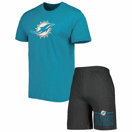 New ⌛ Unbranded Men's Concepts Sport Charcoal/Aqua Miami Dolphins Meter T-Shirt & Shorts Sleep Set 🎁 - Image 2