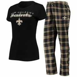 Wholesale ❤️ Unbranded 👩 Women's Concepts Sport Black/Gold New Orleans Saints Logo T-Shirt & Pants Set ❤️