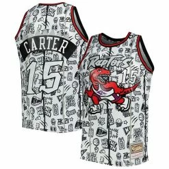 Cheap ❤️ Unbranded Men's Mitchell & Ness Vince Carter White Toronto Raptors 1998-99 Hardwood Classics Doodle Swingman Jersey 💯