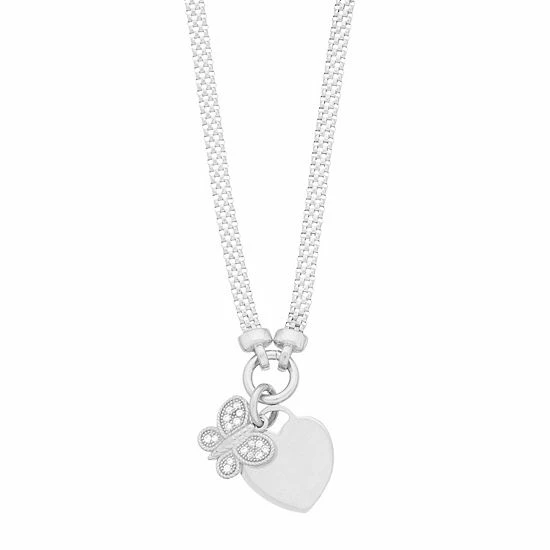 Promo 👍 Unbranded Sterling Silver Mesh Chain Butterfly & Heart Charm Necklace 🎉