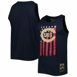 Best Pirce 💯 Unbranded Men's Mitchell & Ness Navy Chicago Cubs Cooperstown Collection Stars And Stripes Tank Top ⌛