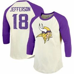 Budget 🧨 Unbranded Men's Fanatics Branded Justin Jefferson Cream/Purple Minnesota Vikings Player Raglan Name & Number 3/4-Sleeve T-Shirt 👍