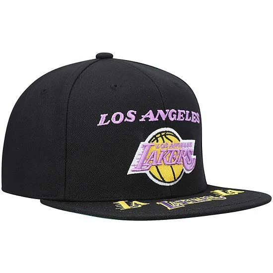 Outlet 🎁 Unbranded Men's Mitchell & Ness Black Los Angeles Lakers Hardwood Classics Front Loaded Snapback Hat 🔥 - Image 3