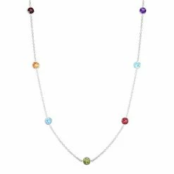 Outlet ✔️ Unbranded Sterling Silver Multicolor Gemstone Station Necklace 🔥