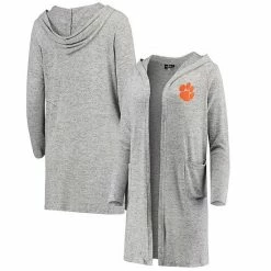 Promo 👍 Unbranded 👩 Women's Heathered Gray Clemson Tigers Cuddle Soft Duster Cardigan 👏