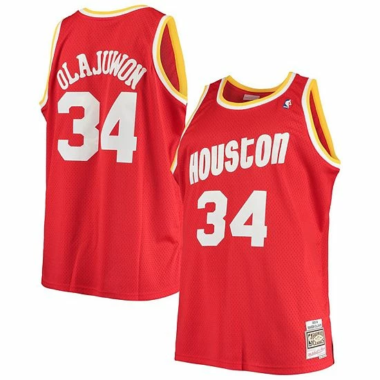 Outlet 😀 Unbranded Men's Mitchell & Ness Hakeem Olajuwon Red Houston Rockets Big & Tall Hardwood Classics Jersey 😀 - Image 2