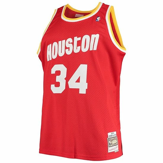 Outlet 😀 Unbranded Men's Mitchell & Ness Hakeem Olajuwon Red Houston Rockets Big & Tall Hardwood Classics Jersey 😀 - Image 3