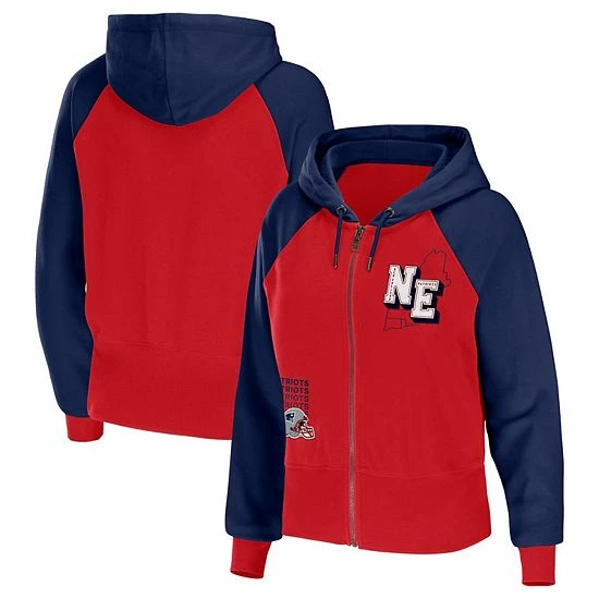 Discount 🥰 Unbranded 👩 Women's WEAR By Erin Andrews Red New England Patriots Colorblock Full-Zip Hoodie ⭐