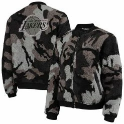 Discount 🤩 Unbranded 👩 Women's The Wild Collective Black Los Angeles Lakers Camo Sherpa Full-Zip Bomber Jacket ⭐