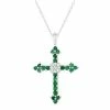 Cheapest 🔥 Unbranded Sterling Silver 9/10 Carat T.W. Gemstone & Diamond Accent Cross Pendant Necklace Emerald 👍