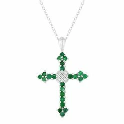 Cheapest 🔥 Unbranded Sterling Silver 9/10 Carat T.W. Gemstone & Diamond Accent Cross Pendant Necklace Emerald 👍