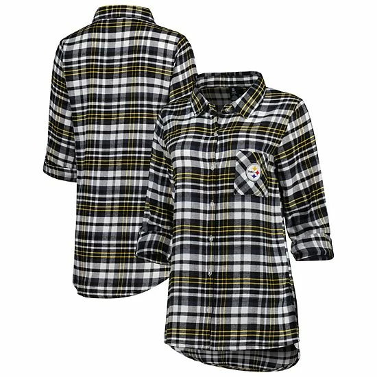 Deals โ๏ธ Unbranded ๐ฉ Women's Concepts Sport Black/Gold Pittsburgh Steelers Mainstay Flannel Full-Button Long Sleeve Nightshirt ๐