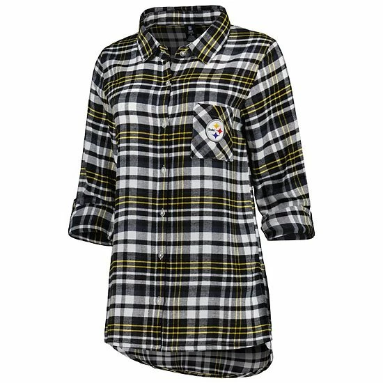 Deals โ๏ธ Unbranded ๐ฉ Women's Concepts Sport Black/Gold Pittsburgh Steelers Mainstay Flannel Full-Button Long Sleeve Nightshirt ๐ - Image 3