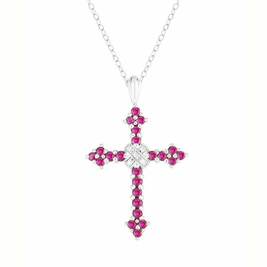 Cheapest 🔥 Unbranded Sterling Silver 9/10 Carat T.W. Gemstone & Diamond Accent Cross Pendant Necklace Emerald 👍 - Image 3