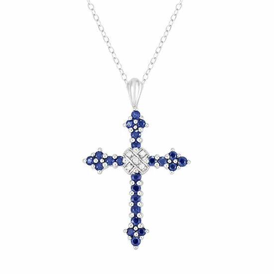 Cheapest 🔥 Unbranded Sterling Silver 9/10 Carat T.W. Gemstone & Diamond Accent Cross Pendant Necklace Emerald 👍 - Image 4