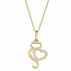 Wholesale 🔥 Unbranded 10k Gold Cubic Zirconia Cat & Heart Pendant Necklace ⌛