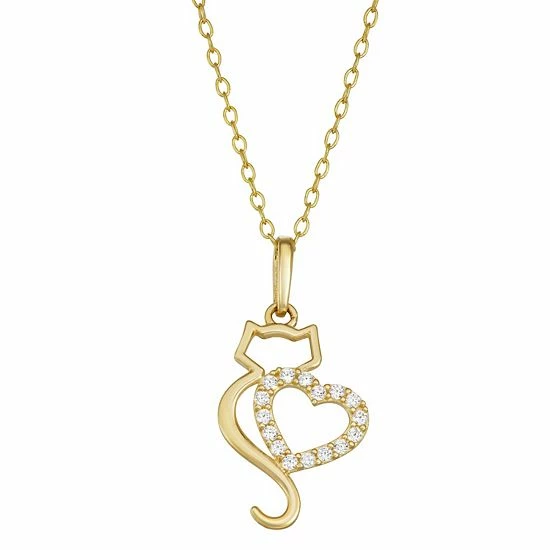 Wholesale ๐ฅ Unbranded 10k Gold Cubic Zirconia Cat & Heart Pendant Necklace โ