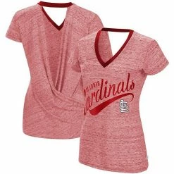 New 🤩 Unbranded 👩 Women's Touch Red St. Louis Cardinals Hail Mary V-Neck Back Wrap T-Shirt 😀