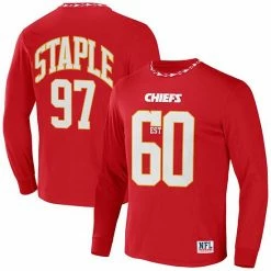 Hot Sale ❤️ Unbranded Men's NFL X Staple Red Kansas City Chiefs Core Team Long Sleeve T-Shirt 🔥