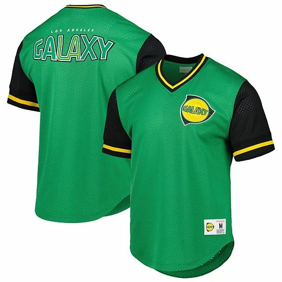 Top 10 🤩 Unbranded Men's Mitchell & Ness Green LA Galaxy Mesh V-Neck T-Shirt ❤️ - Image 2