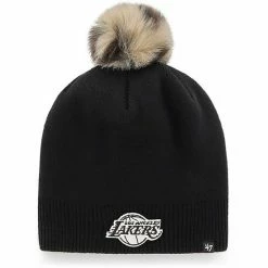 Best Pirce 👍 Unbranded 👩 Women's '47 Black Los Angeles Lakers Serengeti Knit Beanie With Pom 😍