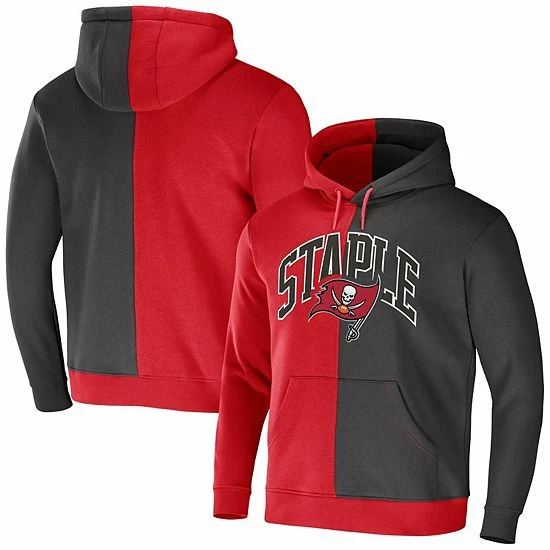 New 👏 Unbranded Men's NFL X Staple Red Tampa Bay Buccaneers Split Logo Pullover Hoodie ⭐