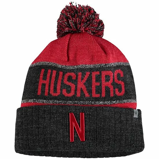 Coupon ✨ Unbranded Youth Top Of The World Scarlet Nebraska Huskers Below Zero Cuffed Knit Hat With Pom ❤️