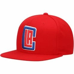 Discount 🎁 Unbranded Men's Mitchell & Ness Red LA Clippers Team Ground Snapback Hat ✔️