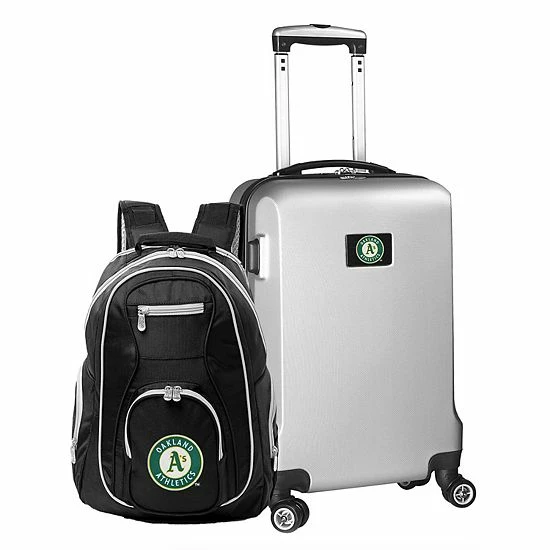 Outlet 😀 Unbranded Oakland Athletics Deluxe Wheeled Carry-On Luggage & 🎒 Backpack Set Oas Silver ⌛