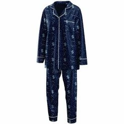 Best Pirce ⭐ Unbranded 👩 Women's WEAR By Erin Andrews Deep Sea Blue Seattle Kraken Long Sleeve Button-Up 👕 Shirt & Pants Sleep Set ✨