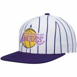 Deals 👍 Unbranded Men's Mitchell & Ness White Los Angeles Lakers Hardwood Classics Pinstripe Snapback Hat 🔥