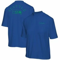 Wholesale ❤️ Unbranded 👩 Women's Junk Food Royal Seattle Seahawks Half-Sleeve Mock Neck T-Shirt ✔️