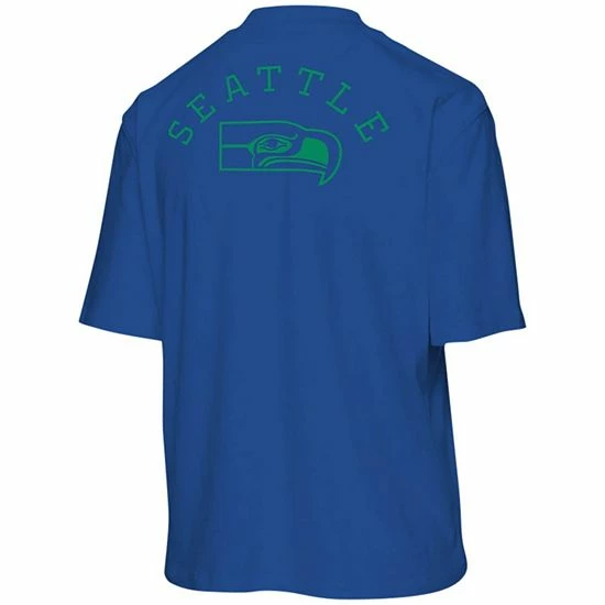 Wholesale ❤️ Unbranded 👩 Women's Junk Food Royal Seattle Seahawks Half-Sleeve Mock Neck T-Shirt ✔️ - Image 4