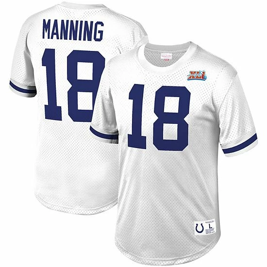 Cheap 🔥 Unbranded Men's Mitchell & Ness Peyton Manning White Indianapolis Colts Retired Player Name & Number Mesh Top 👍 - Image 2