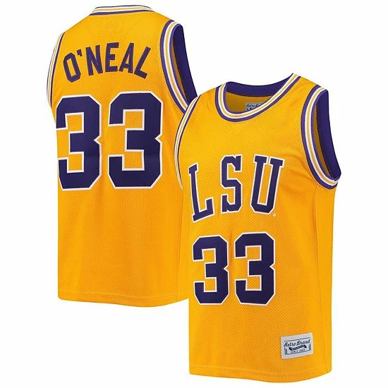 New 🛒 Unbranded Men's Original Retro Brand Shaquille O'Neal Gold LSU Tigers Commemorative Classic 🏀 Basketball Jersey 💯