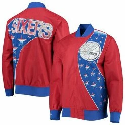 Promo 🧨 Unbranded Men's Philadelphia 76ers Red Mitchell & Ness Hardwood Classics 75th Anniversary Authentic Warmup Full-Snap Jacket 👍