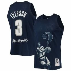 Cheap 👍 Unbranded Men's Mitchell & Ness Allen Iverson Navy Georgetown Hoyas The Answer Replica Jersey 👏