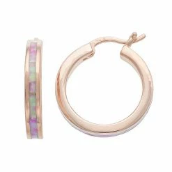 Best deal 🎉 Unbranded 14k Rose Gold Over Silver Lab-Created Pink Opal Hoop Earrings 😍
