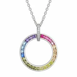 Deals 🔥 Unbranded Sterling Silver Rainbow Cubic Zirconia Circle Pendant Necklace 😉