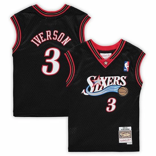 Flash Sale ❤️ Unbranded Preschool Mitchell & Ness Allen Iverson Black Philadelphia 76ers 2000-2001 Hardwood Classics Throwback Team Jersey 🔥